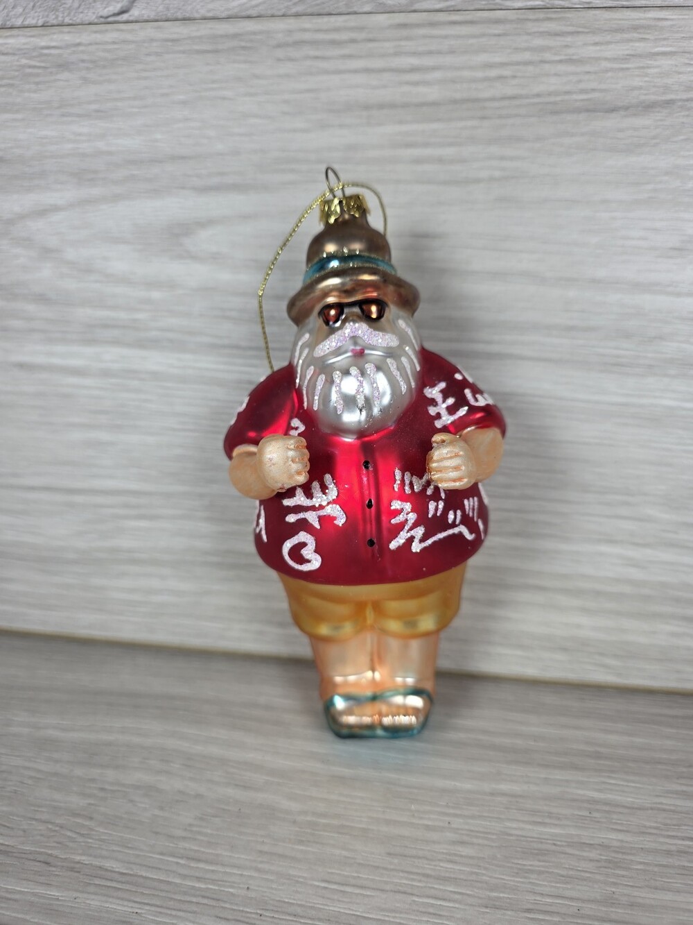 Glass Novelty Holiday Ornament Bearded Figure in Sunglasses and Vacation 146A13